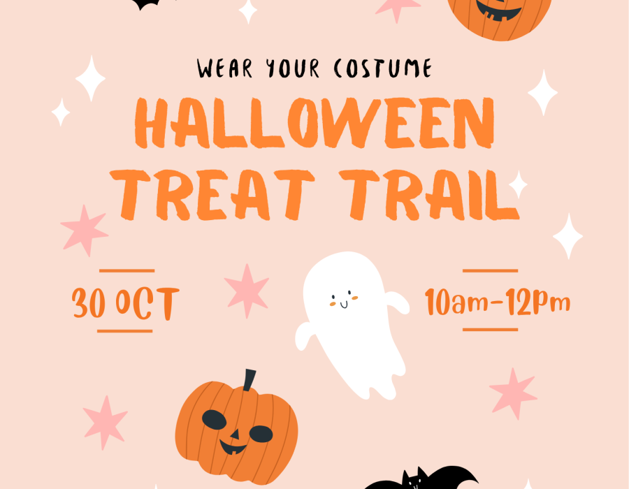 Downtown Minot Halloween Treat Trail poster: October 30, 2026, 10 a.m. to noon. Wear your costume; maps available on the day of the event.